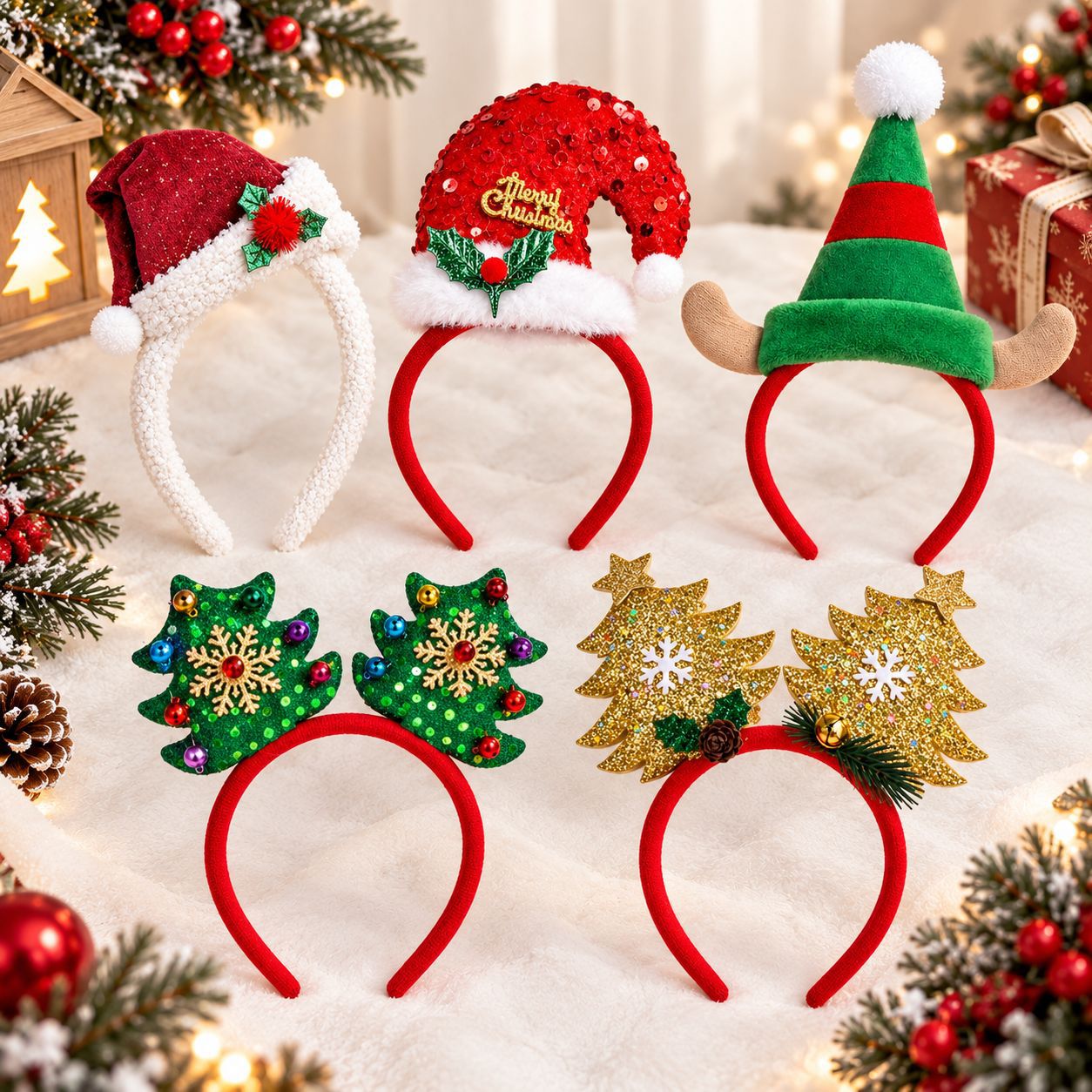 Reindeer Antlers Headband - Diadema navideña con gorro de Papá