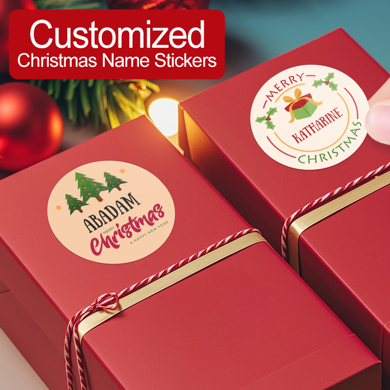 Christmas Stocking Hanging - Pegatinas personalizadas de Feliz Navidad, etiquetas