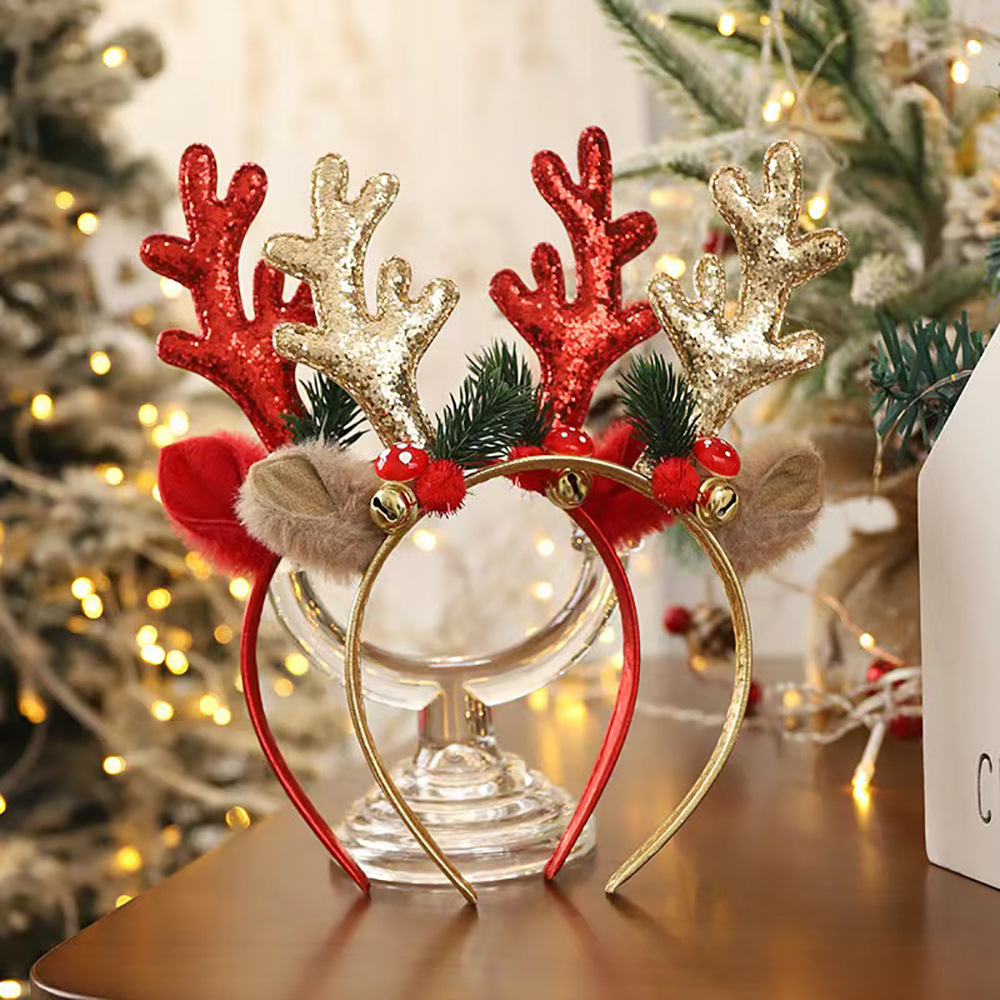 Reindeer Antlers Headband - Diadema navideña con cuernos de reno,